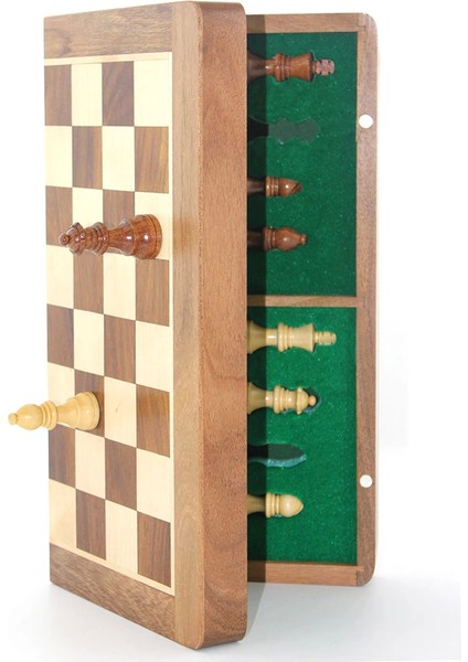 Mıknatıs Taşlı Ahşap Katlanabilir Kutulu Satranç Oyunu 35 cm G224 - Lisinya