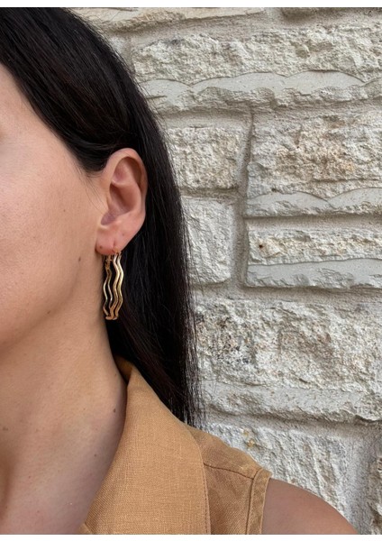 Ikili Dalga Model Büyük Çelik Gold Halka Küpe modelleri