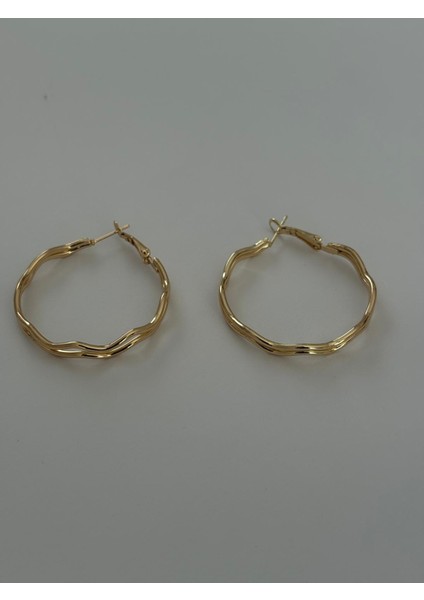 Ikili Dalga Model Büyük Çelik Gold Halka Küpe fırsatları