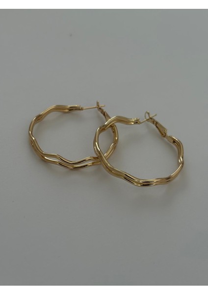 Ikili Dalga Model Büyük Çelik Gold Halka Küpe