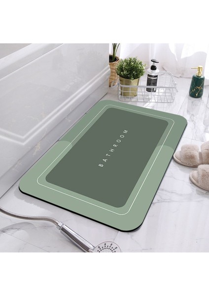 Yeşil Desenli Yıkanabilir Kaymaz Taban Tekli Banyo Paspası