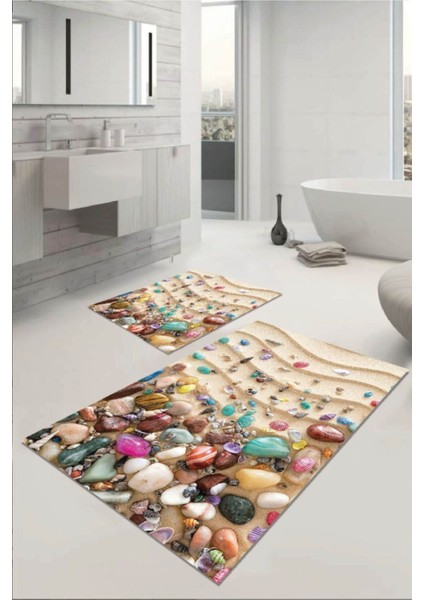 Banyo Halısı ve Klozet Takımı 2'li Paspas Seti 60X90 ve 60X60 cm Beyaz