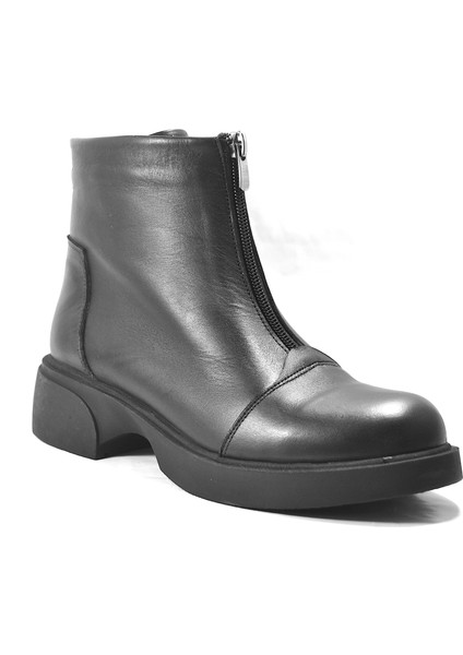 101809 Hakiki Deri Fermuarlı Kalın Topuk Casual Kadın Bot