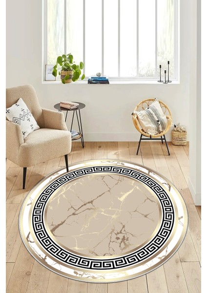 Yıkanabilir Baskılı Yuvarlak Kaymaz Tabanlı Mutfak Halısı, Kahverengi