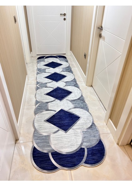 Gri Lacivert Yıkanabilir Kaymaz Taban Halı Mutfak ve Salon Dekorasyonu