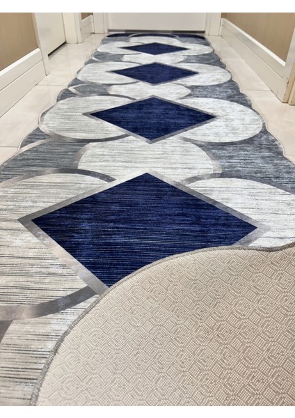Gri Lacivert Yıkanabilir Kaymaz Taban Halı Mutfak ve Salon Dekorasyonu modelleri