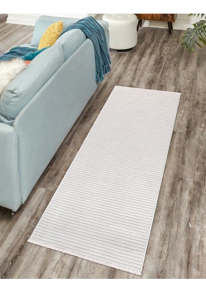 Yıkanabilir Pamuk Yolluk, Kaydırmaz, Krem, Şık ve Dayanıklı Salon ve Mutfak Kilimi