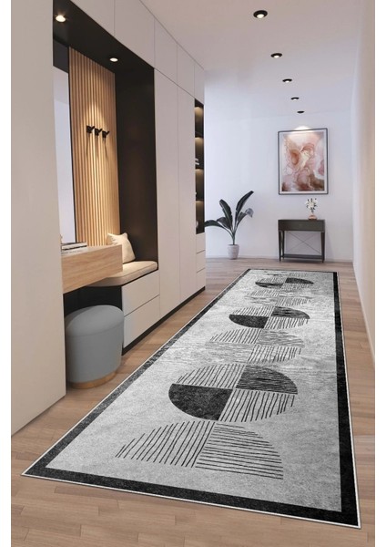 Gri Kesme Yolluk Halı, Kaymaz Taban, Yıkanabilir, Koridor ve Hol Için Şık Seçenek
