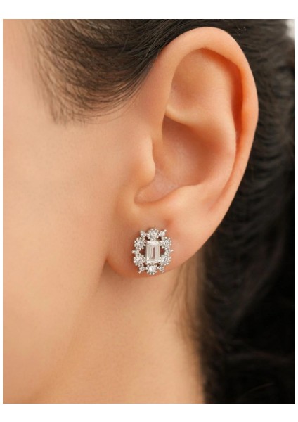 925 Ayar Rodyum Kaplama Baget Taşlı Gümüş Küpe modelleri