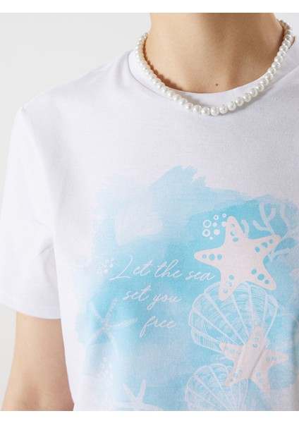 Yeni Sezon Bisiklet Yaka Baskılı Kadın Crop modelleri