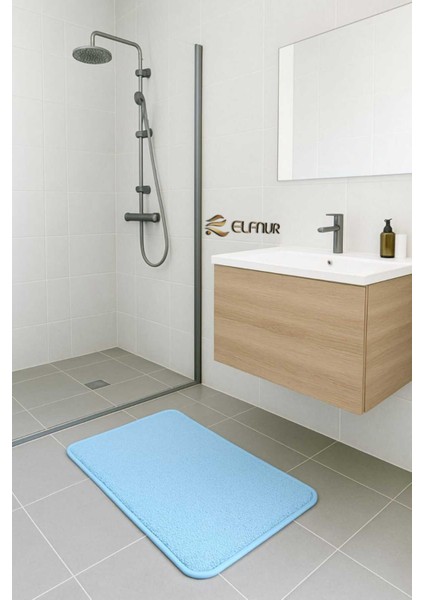 Mavi 40X60 cm Şık Banyo Paspası Kaymaz Tabanlı Su Emici Kare