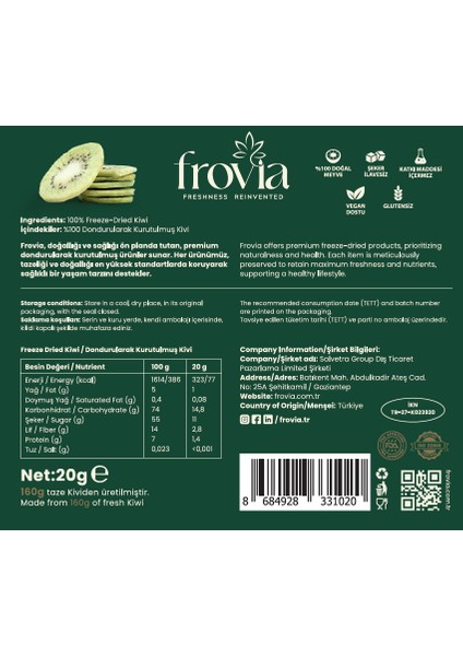 Dondurularak Kurutulmuş Kivi 20G – Katkısız Doğal Atıştırmalık fiyatları