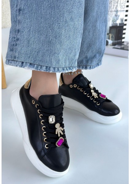 Gane Siyah Cilt Bağcıklı Spor Ayakkabı - Lisinya