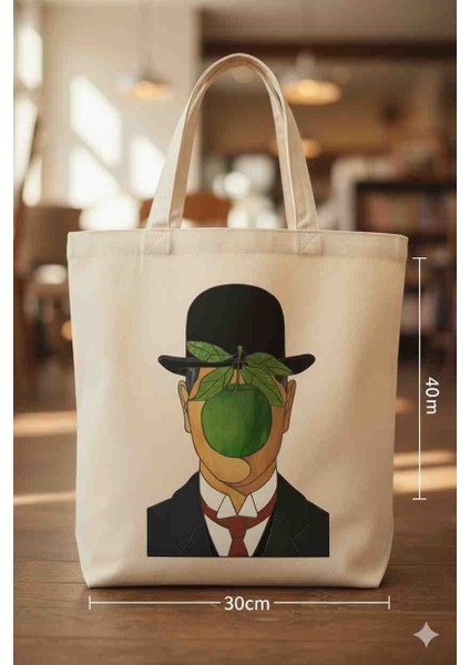 “insanın Oğlu” Bez Çanta – Sanat Temalı, Magritte Esintili Tasarım (30X40 Cm)
