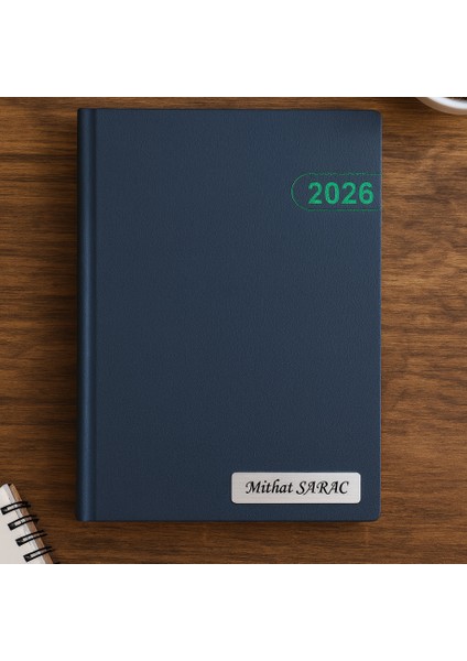 Isme Özel Yeşil Yaldız Baskılı Ajanda 2026 Tarihli - Isme Özel Kalem Hediyeli
