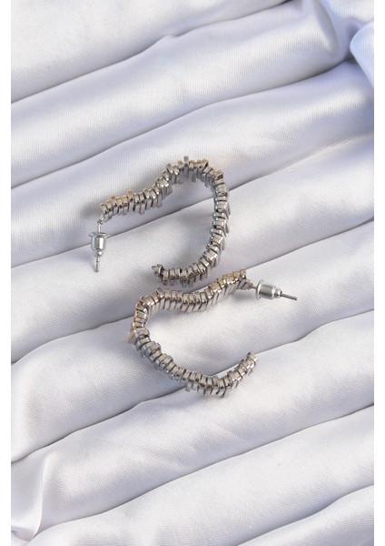 Pirinç Gold Gümüş Renkli Tırtıklı Kalp Küpe - Lisinya