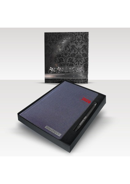 Kişiye Özel Kutulu 13X 21 cm 2026 Tarihli Kırmızı Yaldız Baskılı Ajanda ve Kalem Seti