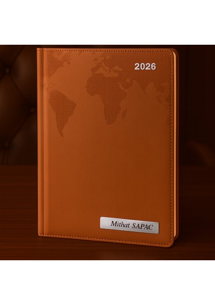 Isme Özel Taba Dünya Baskılı Ajanda 2026 Tarihli - Isme Özel Kalem Hediyeli