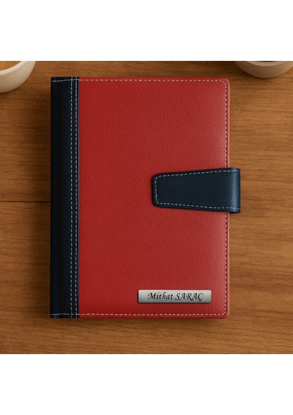 Kişiye Özel 2026 Tarihli Mıknatıs Kilitli Kırmızı Günlük Ajanda ve Kalem Seti