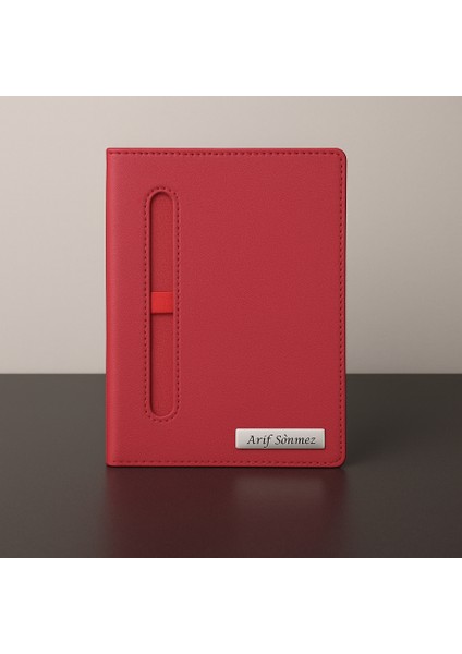 Kişiye Özel Önden Kalemlikli 2026 Kırmızı Günlük Ajanda ve Kalem