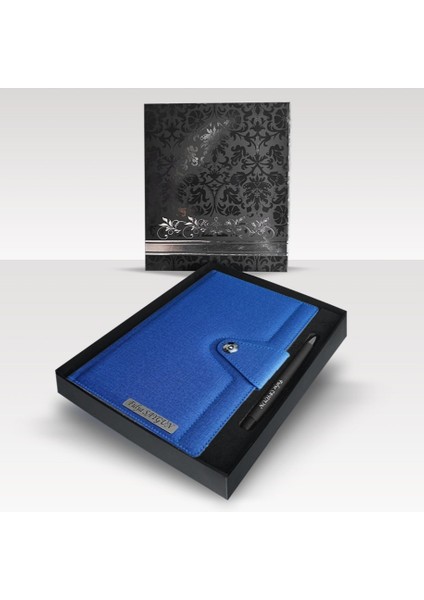 Kişiye Özel Kutulu 2026 Tarihli Mıknatıs Kilitli Lacivert Ajanda ve Kalem Seti