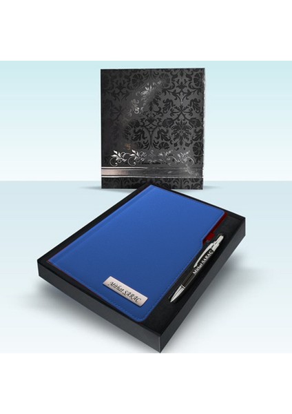Kişiye Özel Kutulu 17 x 24 cm 2026 Tarihli L Model Lacivert Ajanda ve Kalem Seti
