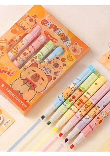 Capybara Kapibara 6'lı Fosforlu Kalem Seti Özel Kutulu modelleri