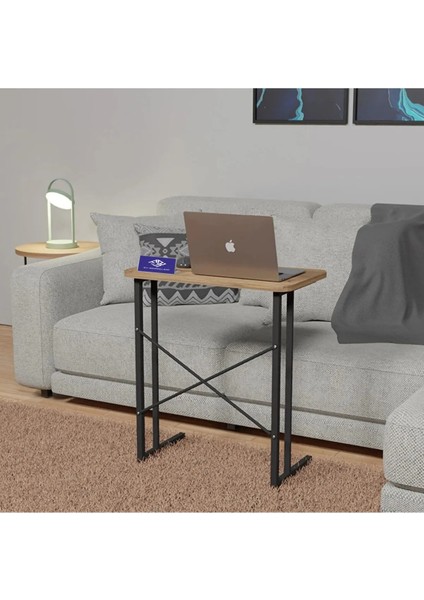 Metal Ayaklı Laptop Sehpası Kahvaltı Masası Çalışma Sehpası Çam Rengi 60X35 FD-MTL60X35-BEYAZ