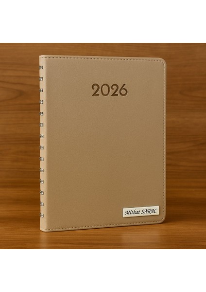 Kişiye Özel 2026 Tarihli Gizli Spiralli Krem Ajanda ve Kalem Seti