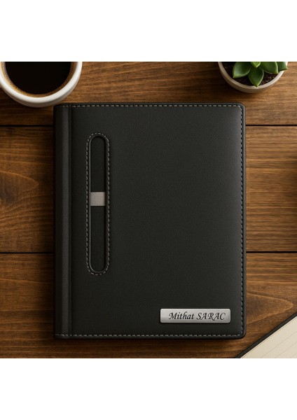 Isme Özel Önden Kalemlikli 2026 Tarihli Antrasit Günlük Ajanda - Isme Özel Kalem Hediyeli