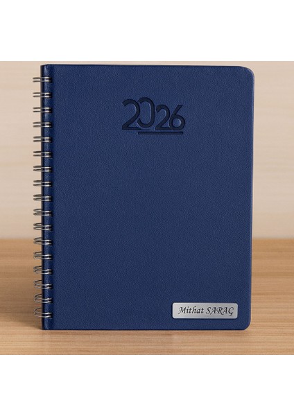Kişiye Özel 2026 Tarihli Spiralli Lacivert Ajanda ve Kalem Seti