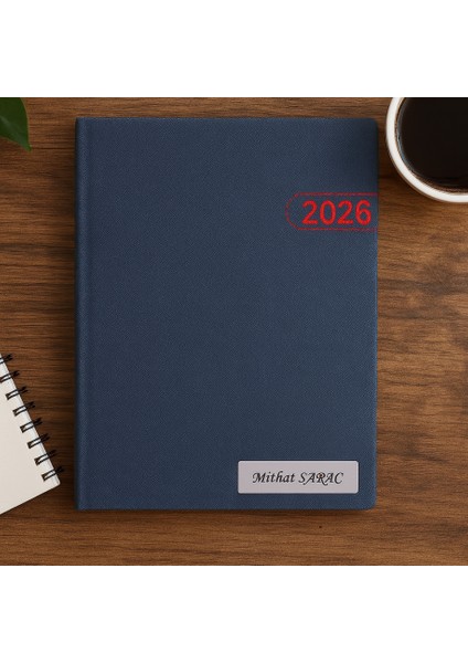 Isme Özel Kırmızı Yaldız Baskılı Ajanda 2026 Tarihli - Isme Özel Kalem Hediyeli