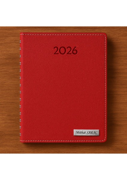 Kişiye Özel 2026 Tarihli Gizli Spiralli Kırmızı Ajanda ve Kalem Seti