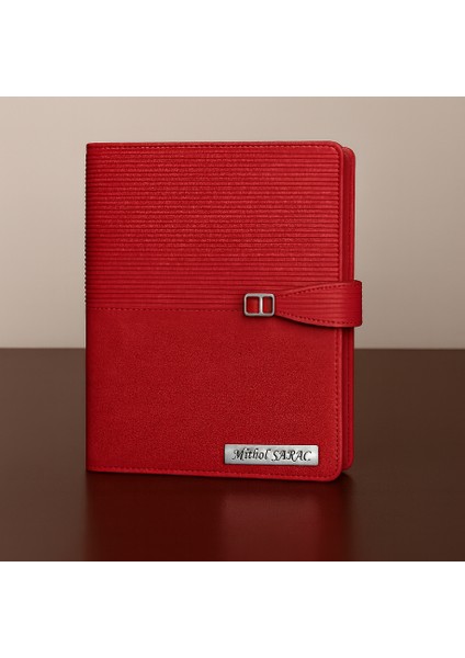 Isme Özel Kırmızı Organizer Ajanda 2026 Tarihli Günlük Ajanda - Isme Özel Kalem Hediyeli