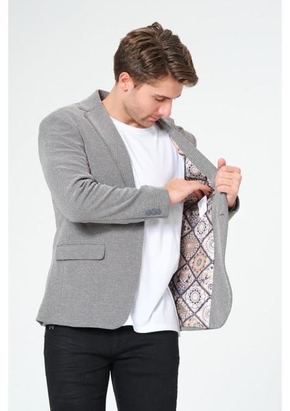 Erkek Slim Fit Blazer Ceket Gri Siyah Desenli modelleri