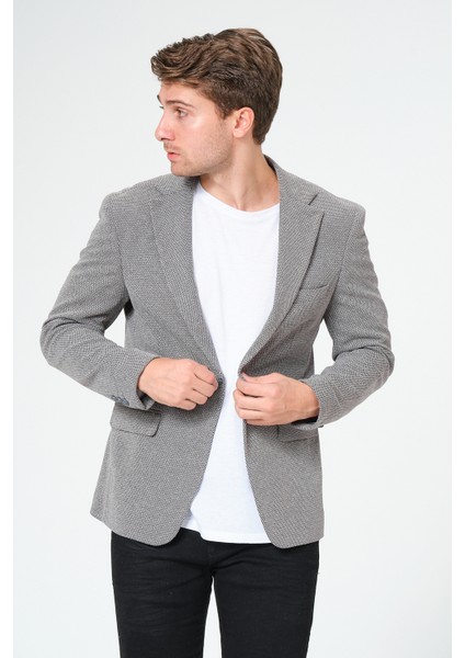 Erkek Slim Fit Blazer Ceket Gri Siyah Desenli fırsatları
