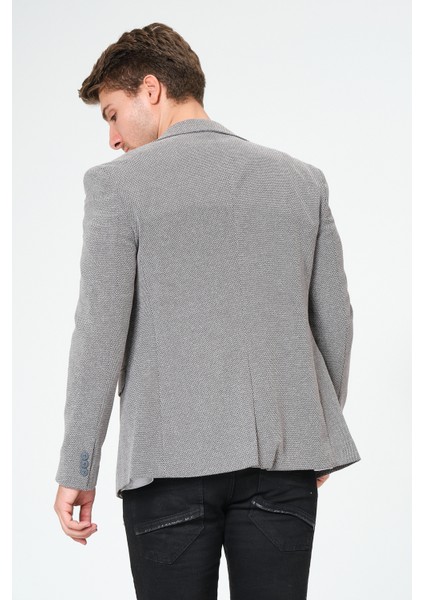 Erkek Slim Fit Blazer Ceket Gri Siyah Desenli
