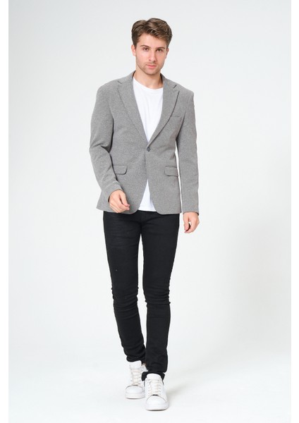 Erkek Slim Fit Blazer Ceket Gri Siyah Desenli