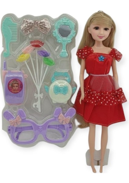 Güzellik Seti 7 Parça Aksesuarlı Bebek Seti - Kırmızı (Bamido)