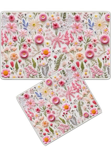 Kaymaz Tabanlı Yıkanabilir 2'li Banyo Paspası, Renkli, 60X100 ve 50X60 cm