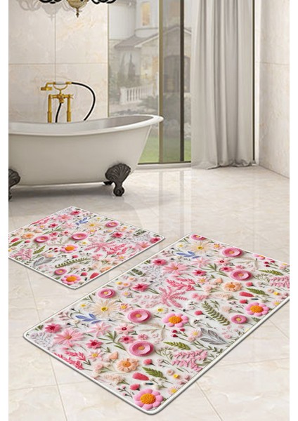Kaymaz Tabanlı Yıkanabilir 2'li Banyo Paspası, Renkli, 60X100 ve 50X60 cm fiyatları
