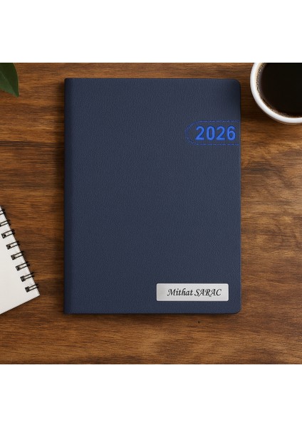 Isme Özel Lacivert Yaldız Baskılı Ajanda 2026 Tarihli - Isme Özel Kalem Hediyeli