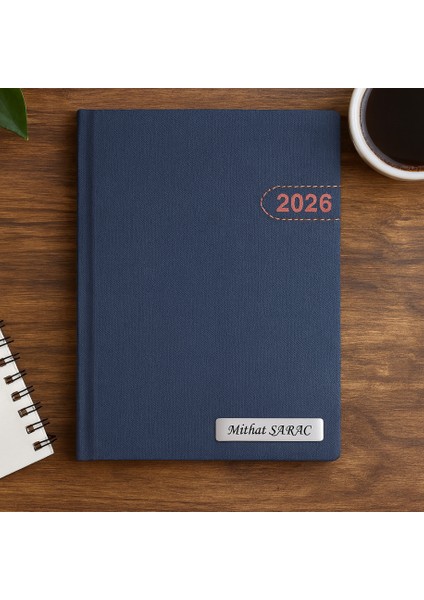 Isme Özel Altın Yaldız Baskılı Ajanda 2026 Tarihli - Isme Özel Kalem Hediyeli