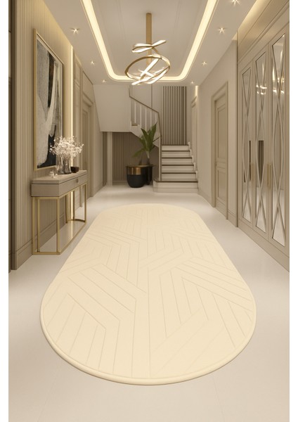Modern Oval Dekoratif Halı, Kaymaz Taban, Yıkanabilir, Salon ve Koridor Kullanımı