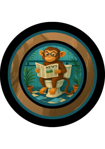 Renkli Yuvarlak Banyo ve Tuvalet Paspası, Gazete Okuyan Maymun Motifi fiyatları