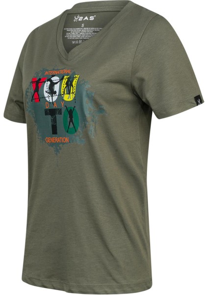 Alone Baskılı V Yaka Kadın T-Shirt 403