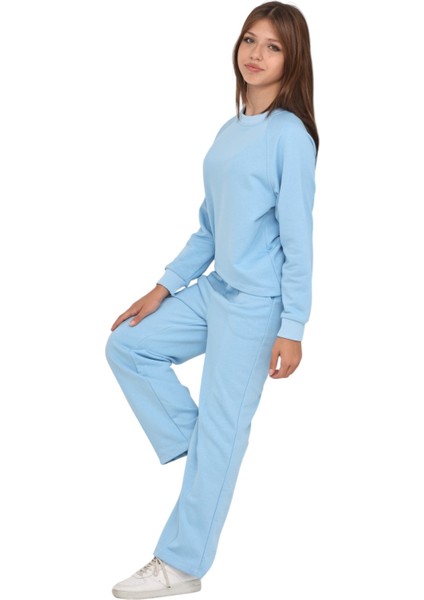 Kız Çocuk Palazzo Pantolon Beli Lastikli 3 Iplik Pamuklu Reglan Kol Okul Eşofman Takımı modelleri