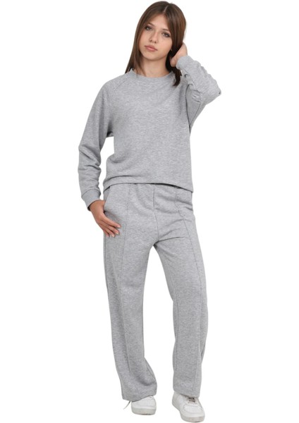 Kız Çocuk Palazzo Pantolon Beli Lastikli 3 Iplik Pamuklu Reglan Kol Okul Eşofman Takımı modelleri