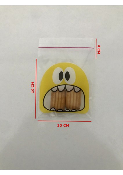 100 Adet 10X14 cm Sarı Canavar Figürlü Bantlı Şeffaf Opp Jelatin Poşet, Kurabiye Poşeti ( 10X10+4) fiyatları