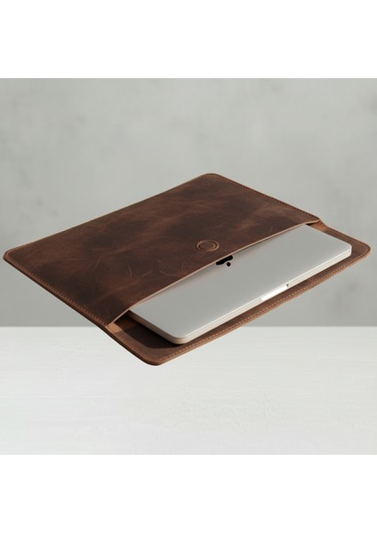 Vintage Hakiki Deri Laptop Çantası 14 Inç Uyumlu | El Yapımı MacBook Kılıfı